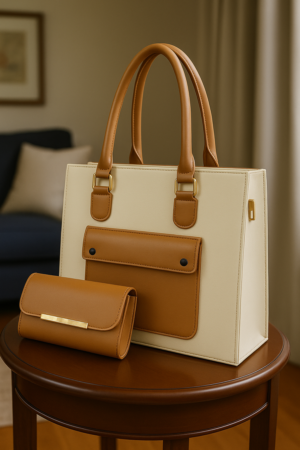 100% Imported Amber Grace Handbag Set (Cream)