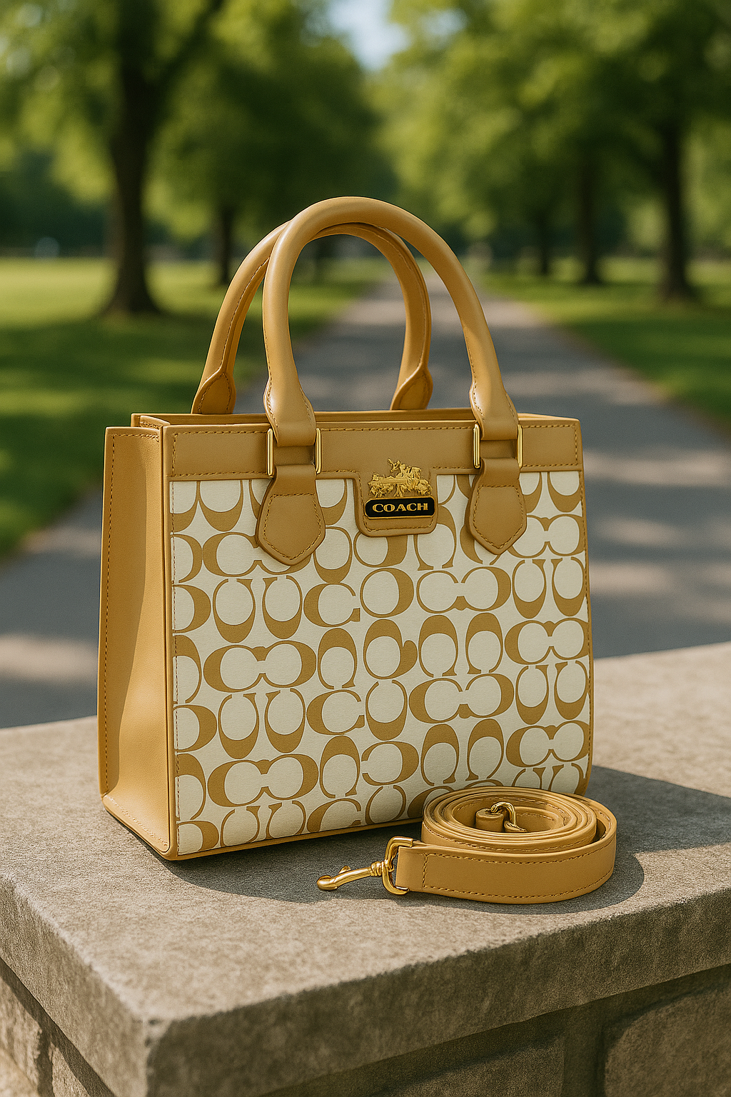 100% Imported Coach Handbag (Beige-White)